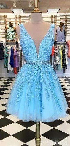 V Lace Elaina Homecoming Dresses Neck Blue Short Cheap HC9038