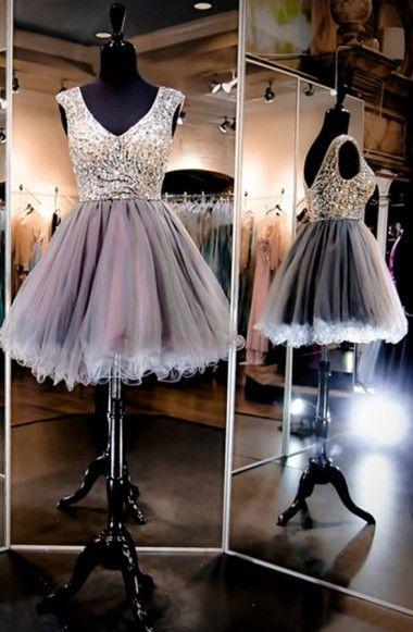 Sparkle Lorelai Homecoming Dresses Short A-Line Sleeves Grey HC9534