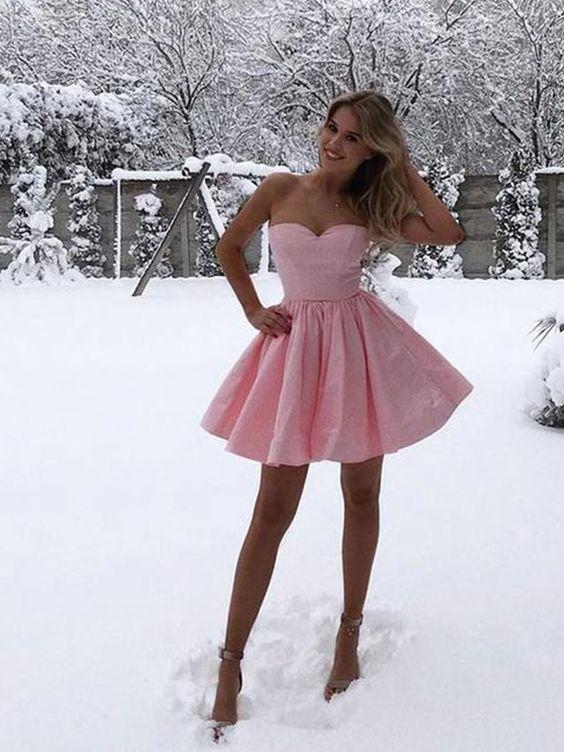Hanna A Line Pink Homecoming Dresses Cute Sweetheart Short With Ruffles HC9676