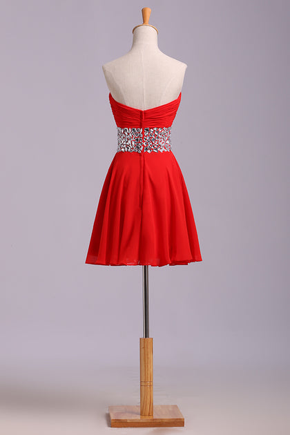 Red Homecoming Dresses A Line Sweetheart Short/Mini With Rhinestone Chiffon