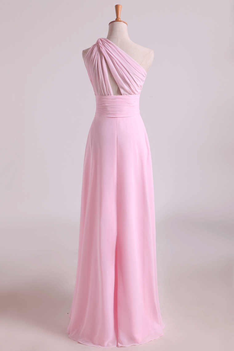 2023 One Shoulder A Line Chiffon Bridesmaid Dresses With Ruffles Pearl Pink