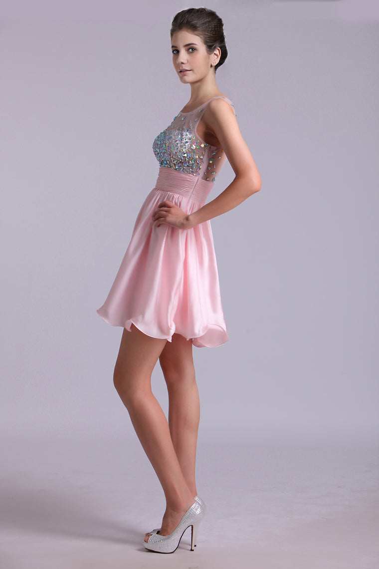 2023 Lovely Homecoming Dresses A Line Scoop Chiffon Short/Mini
