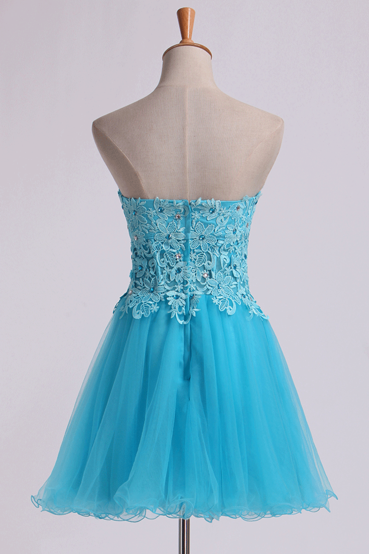 2024 Homecoming Dress Sweet Short/Mini A Line Tulle Skirt With Applique And Beads