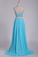 2023 Two Pieces Halter Beaded Bodice A Line Prom Dress Chiffon