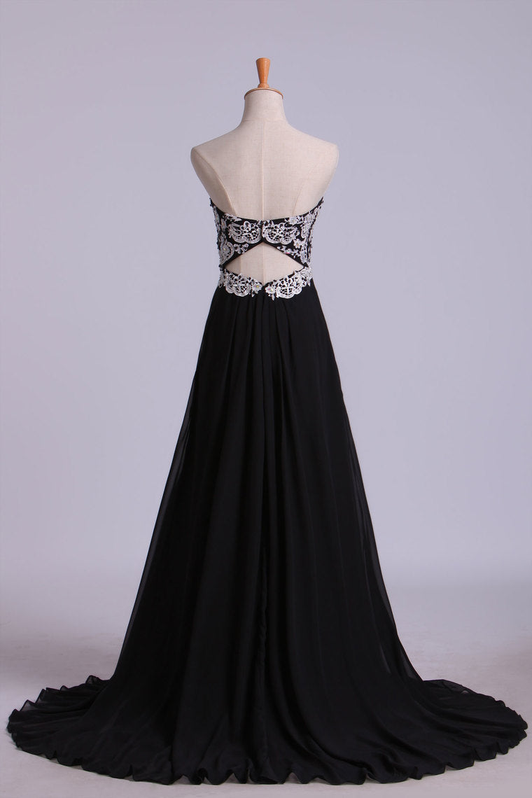 2023 Fascinating Sweetheart A Line Floor Length Prom Dresses With Applique Chiffon