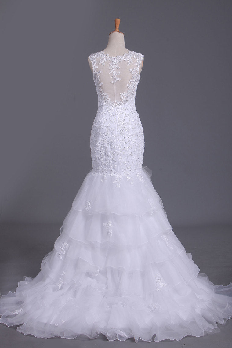 2023 Wedding Dresses Straps Organza With Applique And Beads Mermaid
