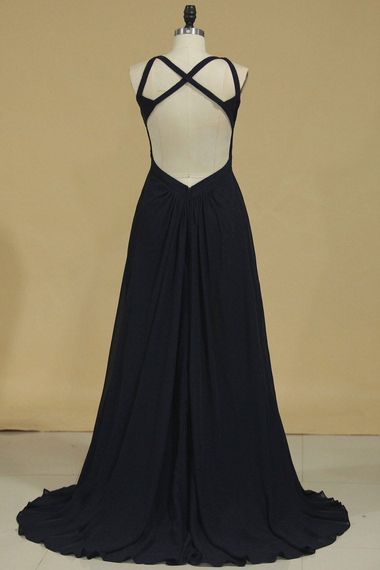 2023 Bridesmaid Dresses Scoop A Line Chiffon With Slit Open Back