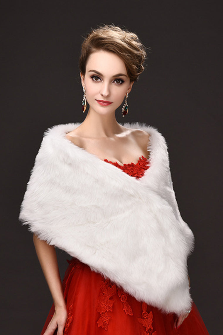 Concise White Faux Fur Wedding Wrap