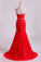 2024 Red Mermaid Sweetheart Floor Length Prom Dresses With Ruffles And Beading Tulle